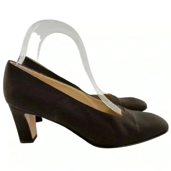 Saks fifth avenue folio collection heels 9 brown satin vintage 80s 90s formal